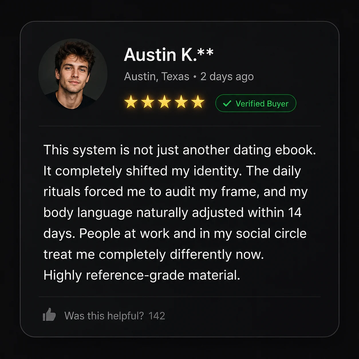 Verified buyer review from Austin K. rating the system five stars